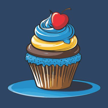 Temiz ve çekici bir fincan kek vektör sanat çizimi, orantılı şekilli ve tatlı görünümlü bir kek içerir.