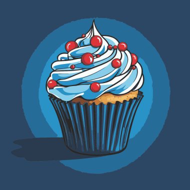 Temiz ve çekici bir fincan kek vektör sanat çizimi, orantılı şekilli ve tatlı görünümlü bir kek içerir.