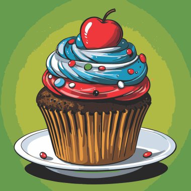 Temiz ve çekici bir fincan kek vektör sanat çizimi, orantılı şekilli ve tatlı görünümlü bir kek içerir.