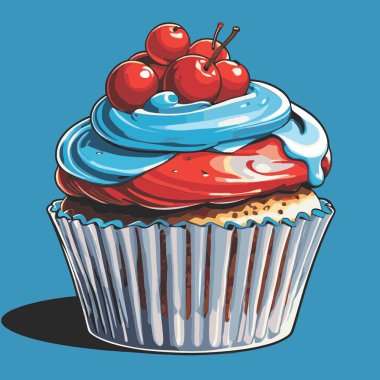 Temiz ve çekici bir fincan kek vektör sanat çizimi, orantılı şekilli ve tatlı görünümlü bir kek içerir.