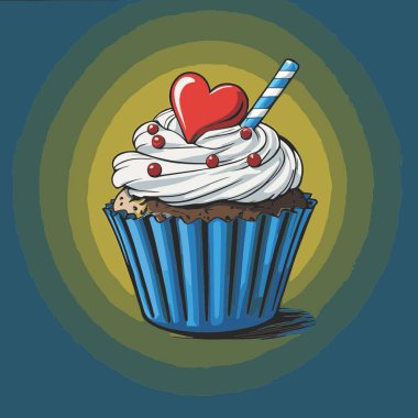 Temiz ve çekici bir fincan kek vektör sanat çizimi, orantılı şekilli ve tatlı görünümlü bir kek içerir.