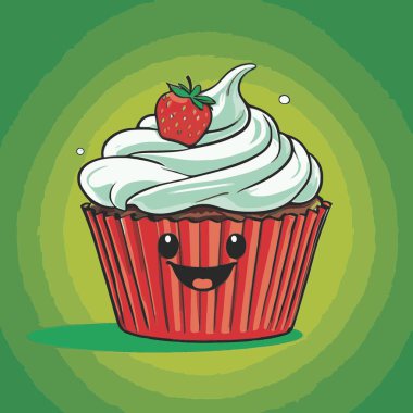 Temiz ve çekici bir fincan kek vektör sanat çizimi, orantılı şekilli ve tatlı görünümlü bir kek içerir.