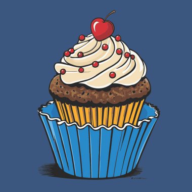 Temiz ve çekici bir fincan kek vektör sanat çizimi, orantılı şekilli ve tatlı görünümlü bir kek içerir.