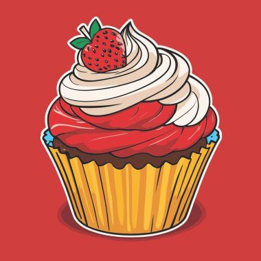 Temiz ve çekici bir fincan kek vektör sanat çizimi, orantılı şekilli ve tatlı görünümlü bir kek içerir.