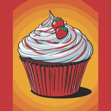 Temiz ve çekici bir fincan kek vektör sanat çizimi, orantılı şekilli ve tatlı görünümlü bir kek içerir.