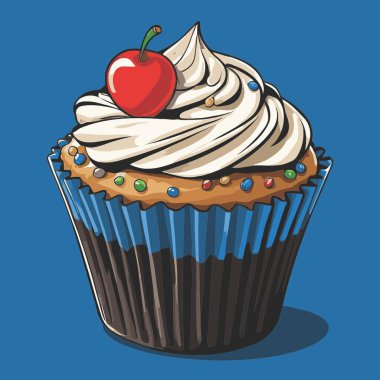 Temiz ve çekici bir fincan kek vektör sanat çizimi, orantılı şekilli ve tatlı görünümlü bir kek içerir.