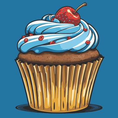 Temiz ve çekici bir fincan kek vektör sanat çizimi, orantılı şekilli ve tatlı görünümlü bir kek içerir.