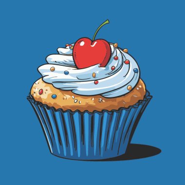 Temiz ve çekici bir fincan kek vektör sanat çizimi, orantılı şekilli ve tatlı görünümlü bir kek içerir.