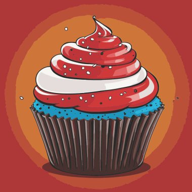 Temiz ve çekici bir fincan kek vektör sanat çizimi, orantılı şekilli ve tatlı görünümlü bir kek içerir.