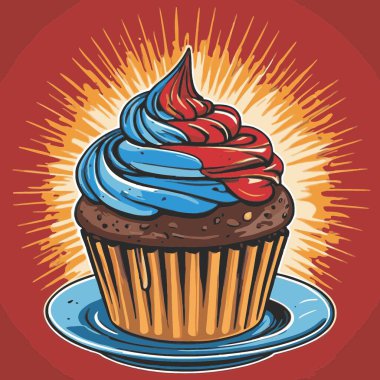 Temiz ve çekici bir fincan kek vektör sanat çizimi, orantılı şekilli ve tatlı görünümlü bir kek içerir.