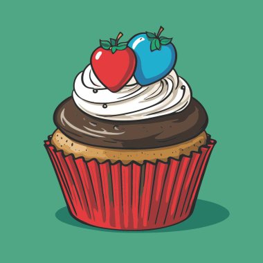 Temiz ve çekici bir fincan kek vektör sanat çizimi, orantılı şekilli ve tatlı görünümlü bir kek içerir.