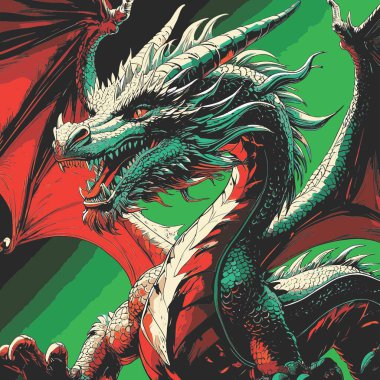 Çok detaylı ve gerçekçi bir ejderha tasviri. İçinde güçlü anatomisi ve görkemli boyutları olan bir ejderha var..