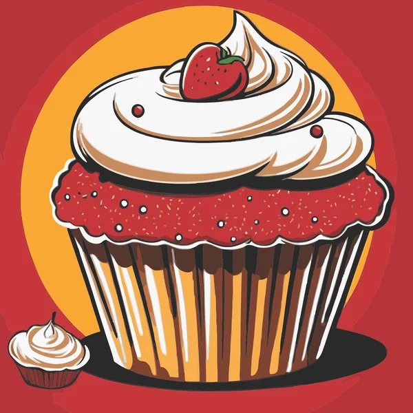 Temiz ve çekici bir fincan kek vektör sanat çizimi, orantılı şekilli ve tatlı görünümlü bir kek içerir.