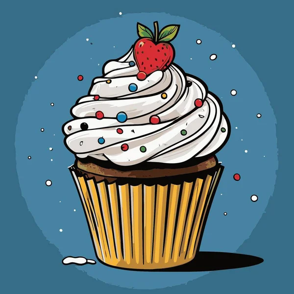 Temiz ve çekici bir fincan kek vektör sanat çizimi, orantılı şekilli ve tatlı görünümlü bir kek içerir.