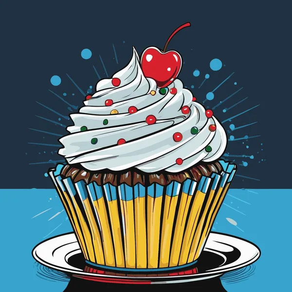 Temiz ve çekici bir fincan kek vektör sanat çizimi, orantılı şekilli ve tatlı görünümlü bir kek içerir.