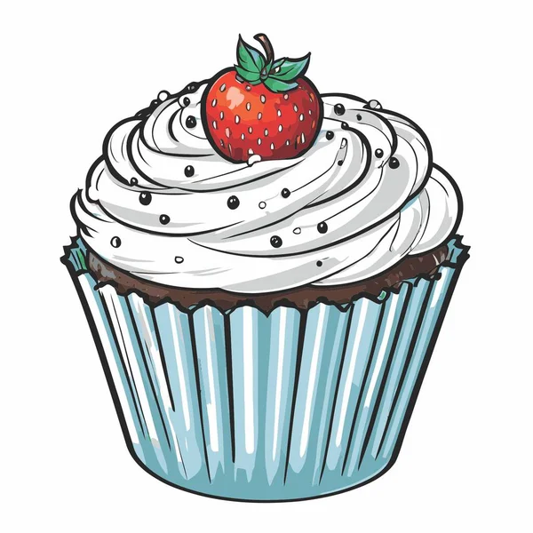 Temiz ve çekici bir fincan kek vektör sanat çizimi, orantılı şekilli ve tatlı görünümlü bir kek içerir.