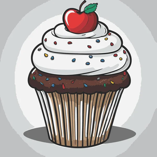 Temiz ve çekici bir fincan kek vektör sanat çizimi, orantılı şekilli ve tatlı görünümlü bir kek içerir.