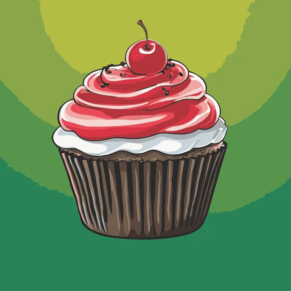 Temiz ve çekici bir fincan kek vektör sanat çizimi, orantılı şekilli ve tatlı görünümlü bir kek içerir.