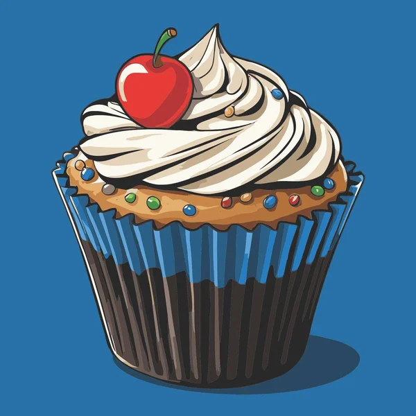 Temiz ve çekici bir fincan kek vektör sanat çizimi, orantılı şekilli ve tatlı görünümlü bir kek içerir.