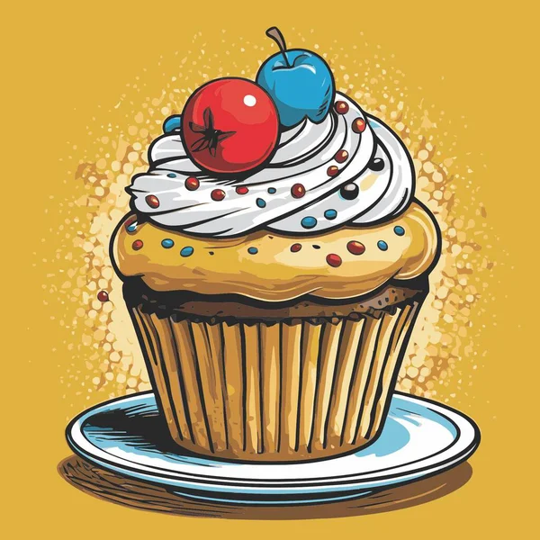 Temiz ve çekici bir fincan kek vektör sanat çizimi, orantılı şekilli ve tatlı görünümlü bir kek içerir.