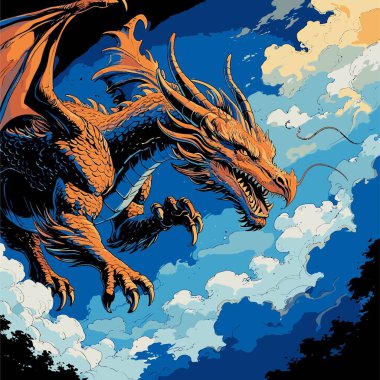 Bu ayrıntılı ve sanatsal ejderha vektör çizimi dinamik vücut şekli, keskin pulları ve efsanevi yaratığın gücünü ve haşmetini yansıtan güçlü bir ifadeye sahip bir ejderhayı içeriyor..