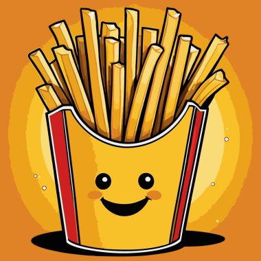 Temiz ve çekici bir patates kızartması vektör sanat çizimi, uzun şekilli altın sarısı patates kızartmaları ve açıkça görülebilen çıtır bir dokuya sahip..
