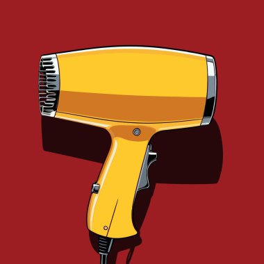 Bu çizgi roman tarzı saç kurutma vektörü çizimi, ilginç bir karikatür hissi için dinamik ve biraz abartılı şekilli bir saç kurutma makinesi içeriyor..