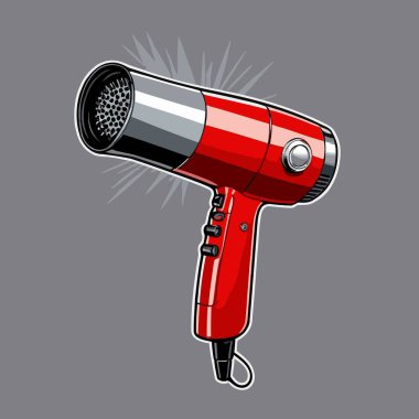 Bu çizgi roman tarzı saç kurutma vektörü çizimi, ilginç bir karikatür hissi için dinamik ve biraz abartılı şekilli bir saç kurutma makinesi içeriyor..