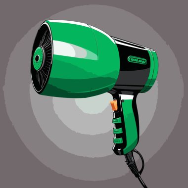 Bu çizgi roman tarzı saç kurutma vektörü çizimi, ilginç bir karikatür hissi için dinamik ve biraz abartılı şekilli bir saç kurutma makinesi içeriyor..