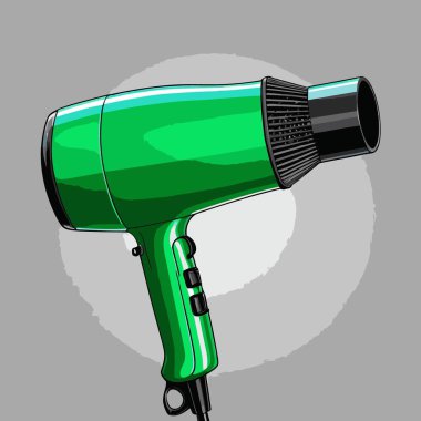 Bu çizgi roman tarzı saç kurutma vektörü çizimi, ilginç bir karikatür hissi için dinamik ve biraz abartılı şekilli bir saç kurutma makinesi içeriyor..