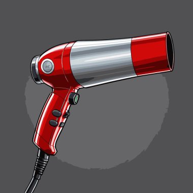 Bu çizgi roman tarzı saç kurutma vektörü çizimi, ilginç bir karikatür hissi için dinamik ve biraz abartılı şekilli bir saç kurutma makinesi içeriyor..