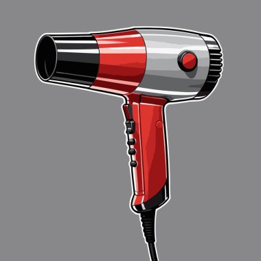 Bu çizgi roman tarzı saç kurutma vektörü çizimi, ilginç bir karikatür hissi için dinamik ve biraz abartılı şekilli bir saç kurutma makinesi içeriyor..