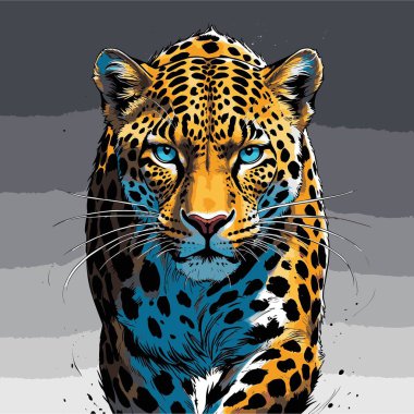 Son derece detaylı ve gerçekçi bir şekilde tasarlanmış leopar vektör sanatı tasviri. İçinde doğru anatomisi ve doğal orantıları olan bir leopar var..