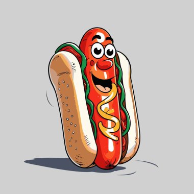 Temiz ve çekici bir sosisli sandviç çizimi. Ortasında sosis olan yumuşak bir sosisli sandviç var. Orantılı ve iştah açıcı bir şekilde çizilmiş..