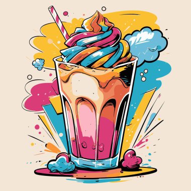 Milkshake vektör sanatı tasviri taze, çekici ve iştah açıcı görünümlü bir milkshake içeceği gösteriyor..