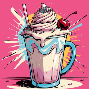 Milkshake vektör sanatı tasviri taze, çekici ve iştah açıcı görünümlü bir milkshake içeceği gösteriyor..