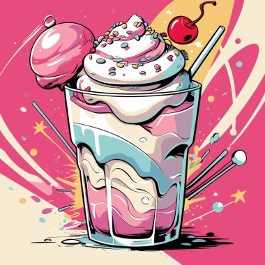 Milkshake vektör sanatı tasviri taze, çekici ve iştah açıcı görünümlü bir milkshake içeceği gösteriyor..