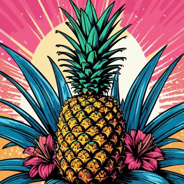 Ananas meyve vektörü çizimi orantılı şekilli ve net detaylı bir ananas meyvesi göstermektedir.