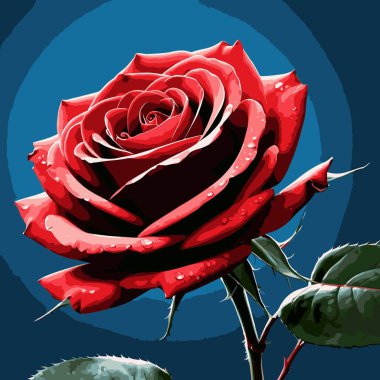 Çizgi roman stili gül çiçek vektör çizimi. Gülün anlamlı şekilleri ve güçlü görselleri var..