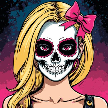 kafatası kız vektör sanat çizgi stili