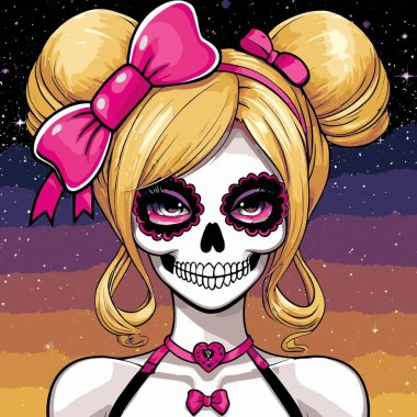 kafatası kız vektör sanat çizgi stili