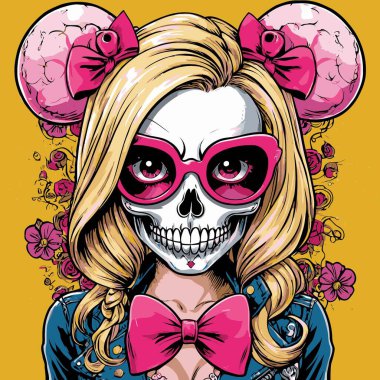 kafatası kız vektör sanat çizgi stili