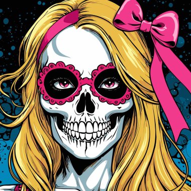 kafatası kız vektör sanat çizgi stili