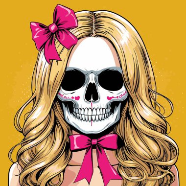 kafatası kız vektör sanat çizgi stili