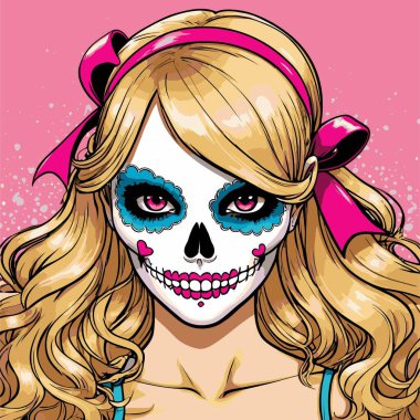 kafatası kız vektör sanat çizgi stili