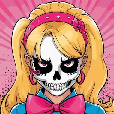 kafatası kız vektör sanat çizgi stili