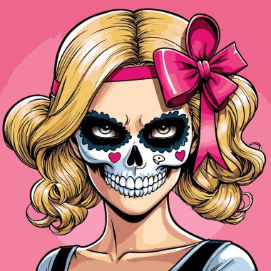 kafatası kız vektör sanat çizgi stili