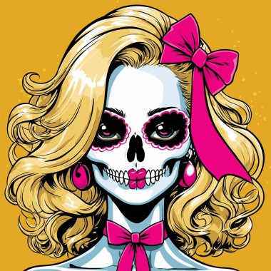 kafatası kız vektör sanat çizgi stili