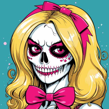 kafatası kız vektör sanat çizgi stili