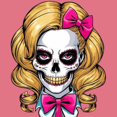kafatası kız vektör sanat çizgi stili